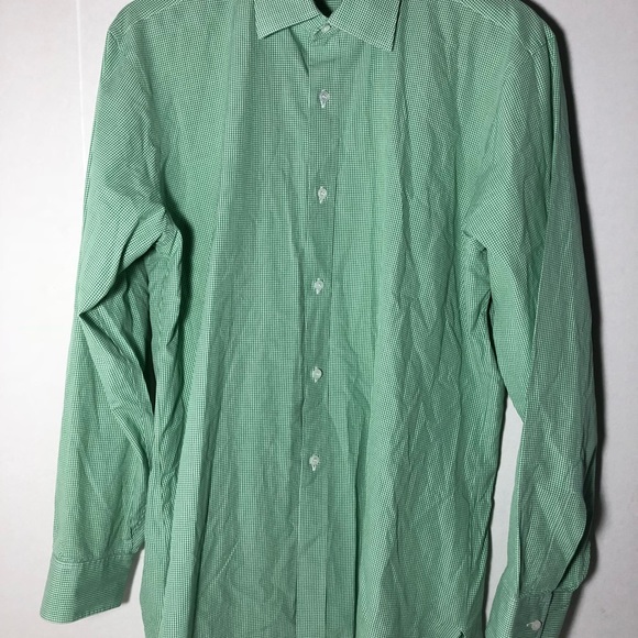 Charvet Dress Shirt Green White Check France Sz 43 - Picture 2 of 7